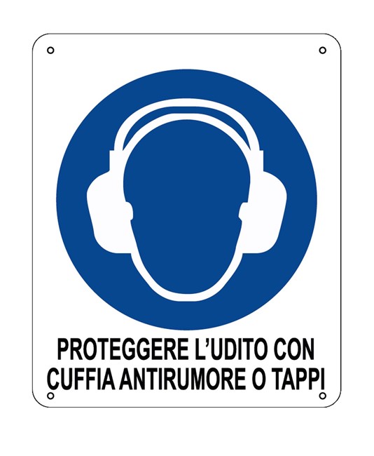 Cartello obbligo  proteggere l'udito con cuffia antirumore o tappi