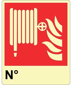 Cartello fotoluminescente in PVC con simbolo lancia antincendio e scritta 'N°'