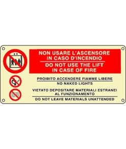 Cartello fotoluminescente con scritta 'non usare l'ascensore' bilingue