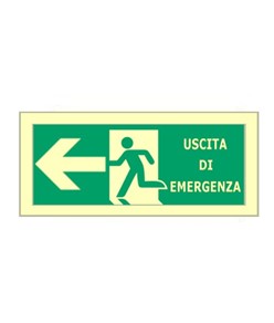 Cartello uscita di emergenza a sinistra fotoluminescente