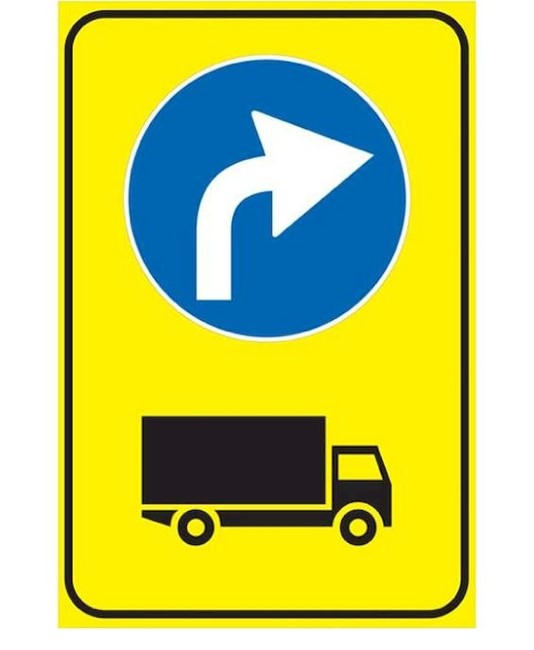 Cartello 'preavviso direzione obbligatoria camion' con simbolo freccia a scelta