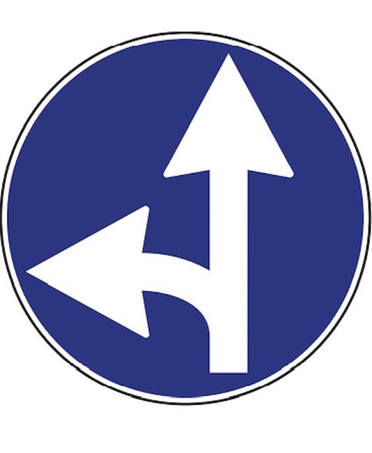 Cartello direzione obbligatoria a sinistra e avanti