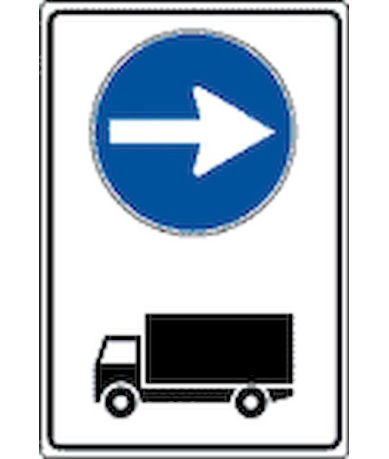 il segnale raffigurato obbliga gli autocarri a svoltare a destra