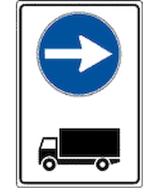 Cartello direzione obbligatoria autocarri a destra