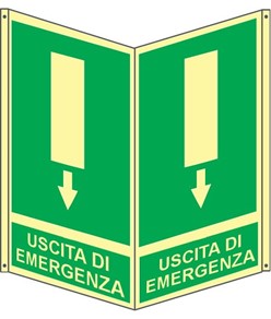 Cartello bifacciale fotoluminescente 'uscita di emergenza' con scritta