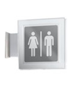 Cartello 'toilette uomo/donna' bifacciale a bandiera. 200 x 200 mm