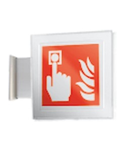 Cartello 'pulsante allarme antincendio' bifacciale a bandiera. 200 x 200 mm