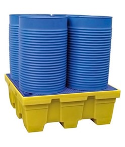 Vasca di contenimento in polietilene per 4 fusti da 200 litri con volume di raccolta di 450 litri