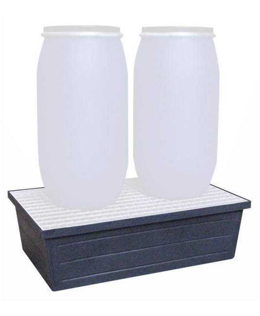 Vasca di contenimento in polietilene senza griglia per due fusti 200 litri