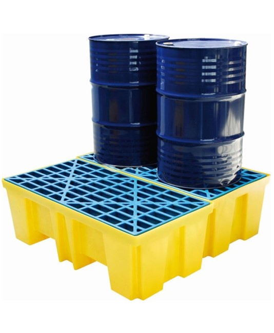 Vasca di contenimento in polietilene per 4 fusti da 200 litri con volume di raccolta di 510 litri