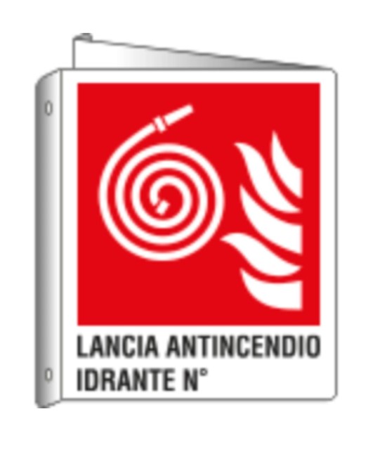 Cartello bifacciale con simbolo 'Lancia antincendio idrante N°'