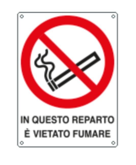 Cartello di divieto 'in questo reparto è vietato fumare'