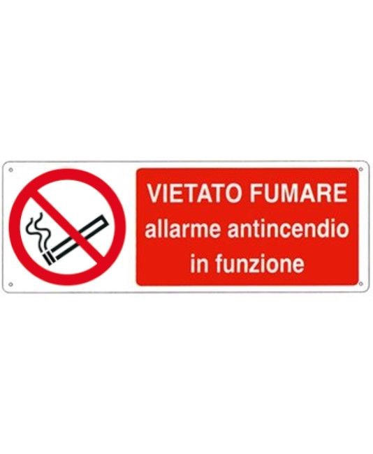 Cartello vietato  fumare allarme antincendio in funzione