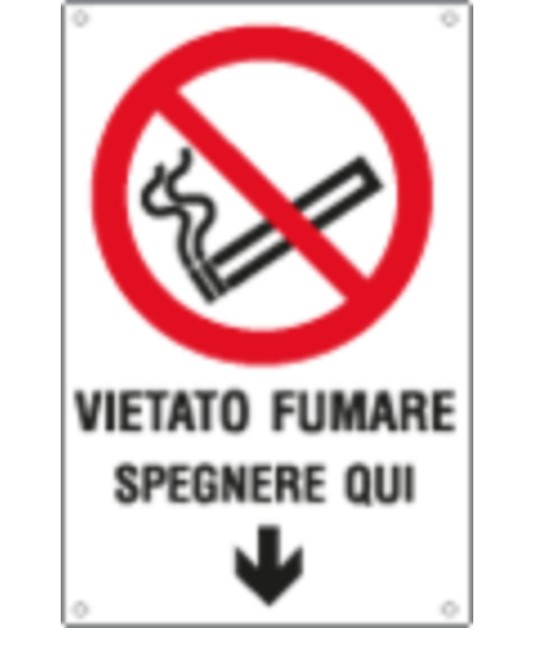 Cartelli di divieto 'vietato fumare spegnere qui'