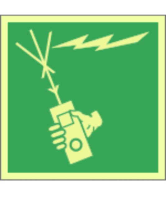 Cartello di sicurezza marittimo fotoluminescente con simbolo apparecchio radio