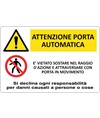 Cartello multisimbolo 'attenzione porta automatica, è vietato sostare...'