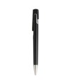 Penna a scatto in plastica con fusto nero, punta e particolare metallizzati