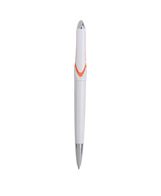Penna a scatto in plastica con fusto bianco e clip curva con interno colorato