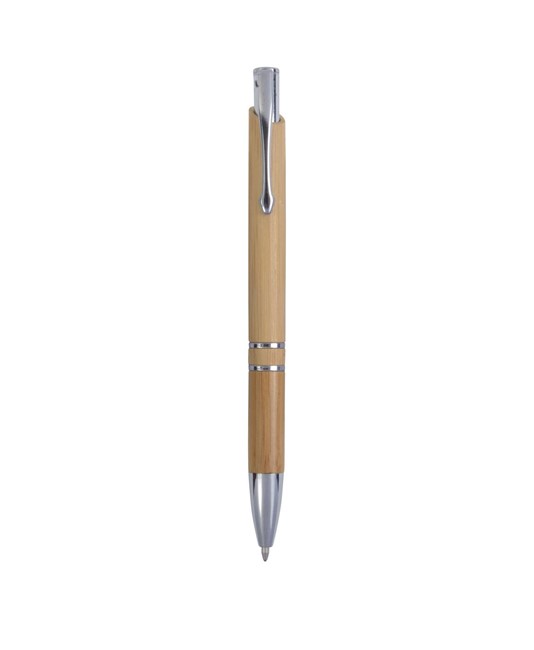 Penna a scatto in bambù con particolari cromati